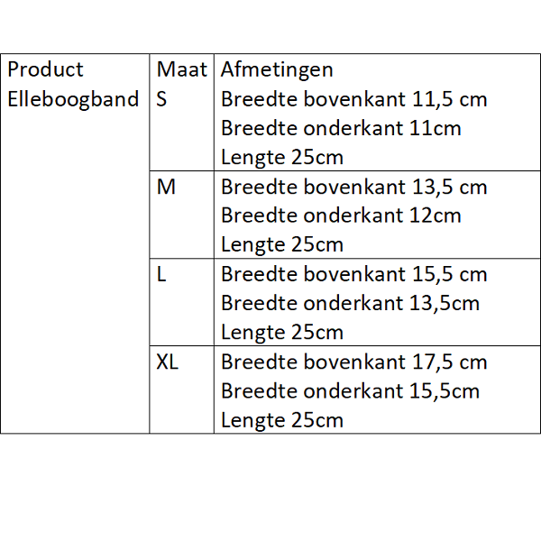 Fir tech elleboogband maattabel FIR-Tech elleboogband
